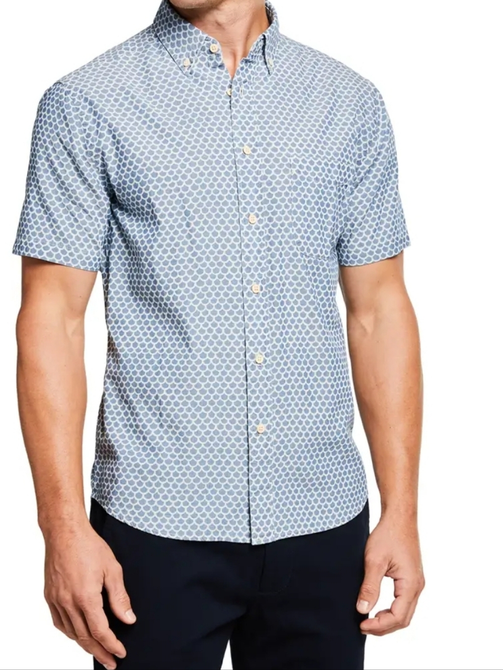 Faherty Light Blue Print Short-Sleeve Button-Down Shirt Size XXL